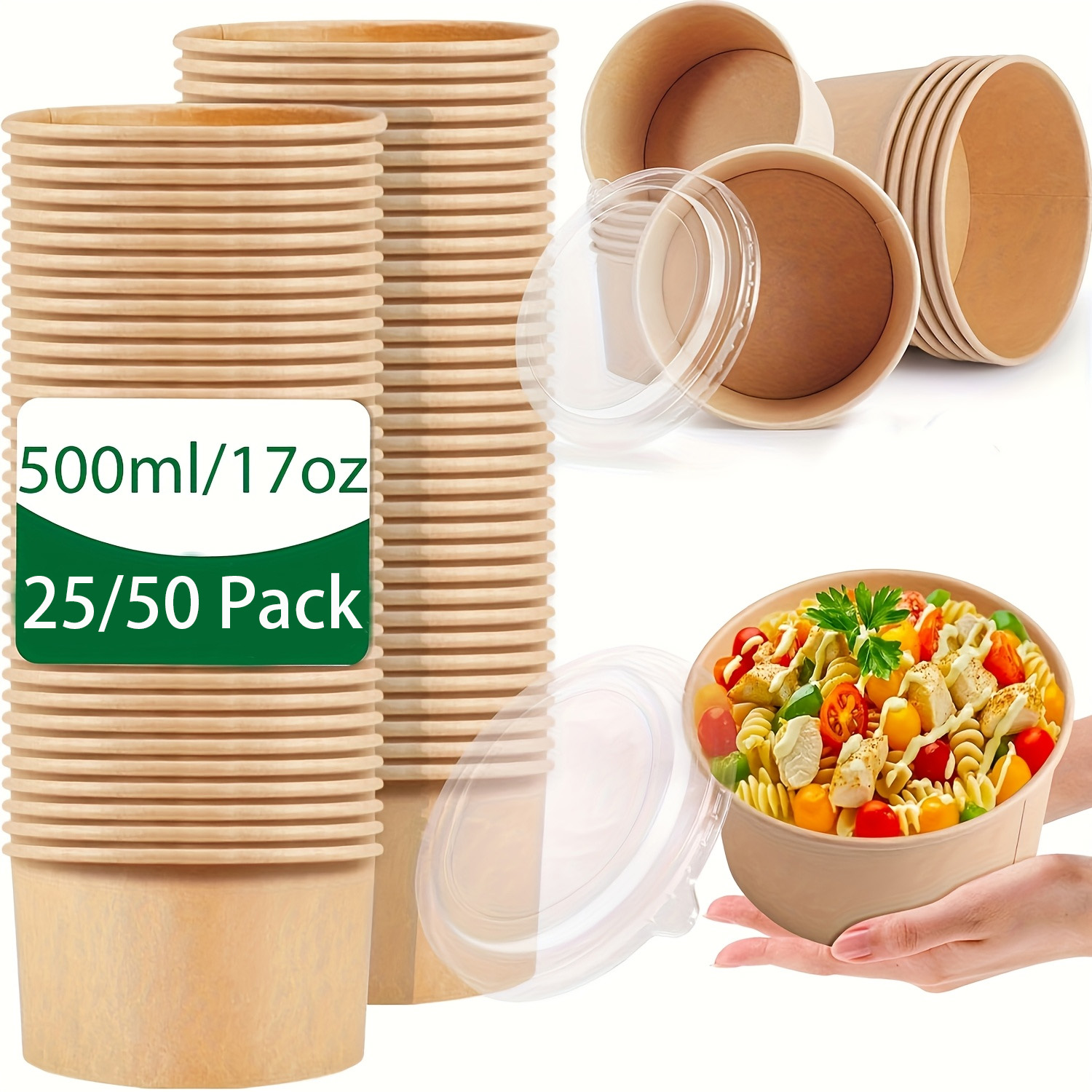 Meal Prep Plan - 17oz/500ml 25/50 pacotes tigelas de papel